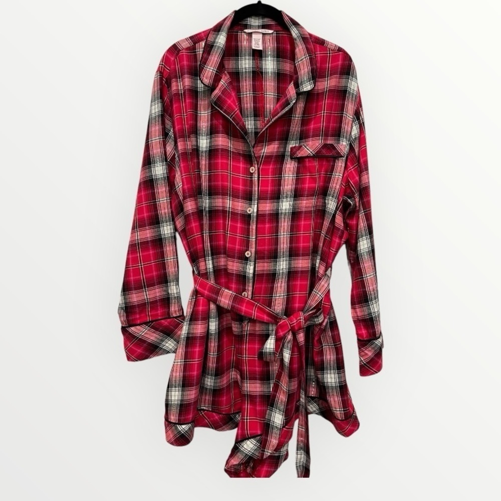 Victoria’s Secret Holiday Plaid Flannel Pajama Romper Red Pink Gold Size XL - Picture 4 of 11